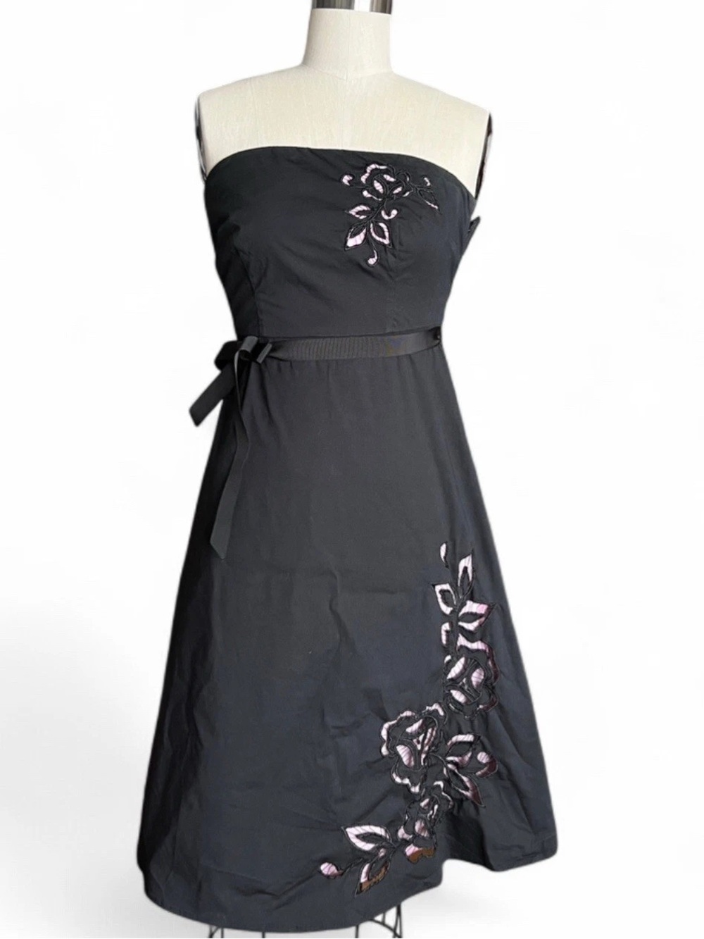 Vintage Express Strapless Black Dress with Pink Floral Cutouts